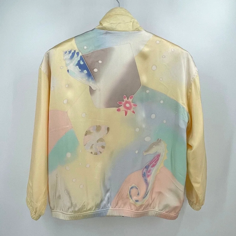 Vintage Mureli Silk‎ Pastel Seashell Print Tracksuit Set Jacket Pants Women's PL